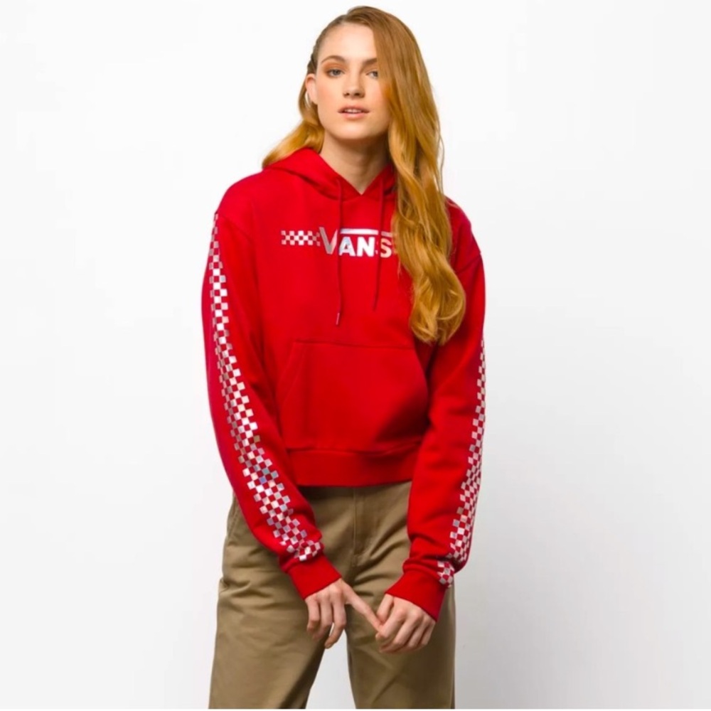 Red Vans Shine it iridescent Hoodie sweatshirt size large women’s checkerboard